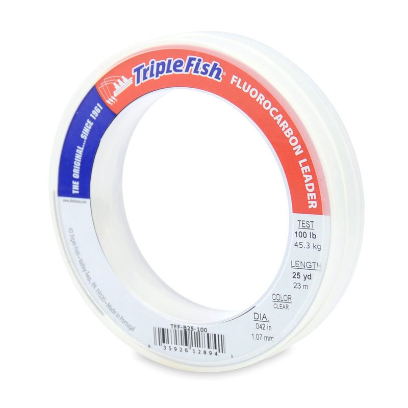 Triple Fish 100% Fluorocarbon Leader, 100 lb / 45.3 kg Test, 0.042 in / 1.07 mm Dia, Clear, 25 yd / 23 m - Image 1